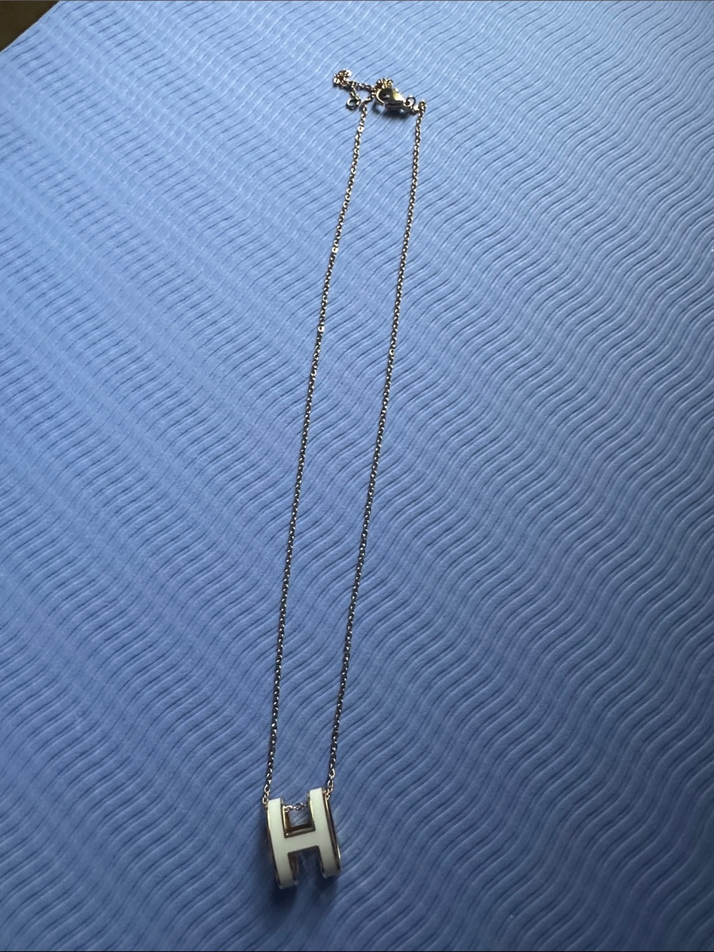 Hermes Gold and White H Pendant Necklace